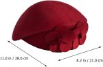 Wool Beret Hat Winter Warm Beret Hat Floral  Style Beanie Hats with for Women Girls (Red) - Image 2