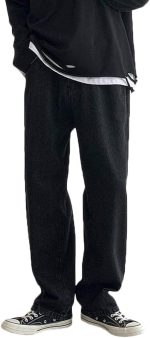Men's Loose Fit Straight Leg Denim Jeans Baggy Wide Leg Plain Pants Trousers - Image 2