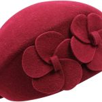 Wool Beret Hat Winter Warm Beret Hat Floral  Style Beanie Hats with for Women Girls (Red)