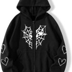 Oversized  Zip Up Hoodie for Women Men Gothic Spider Web Heart Graphic Sweatshirt Punk Harajuku Alt  Streetwear