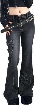 Women  Flare Jeans Butterfly Jeans  Clothes Distressed Vintage Bell Bottom Low Rise Jeans