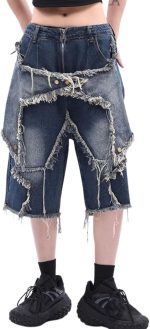 Baggy Jorts Women Men Star Patchwork High Waisted Wide Leg Jeans Shorts Gothic Streetwear Summer Clothes