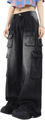 Cargo Pants with Pockets Men Women Baggy Jeans  Wide Leg  Loose Jeans Clothes Streetwear Black - Image 2