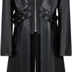 Men's 70s PU Leather Trench Coat Long German Style Punk Motorcycle Jacket Black  Leather Zipper Coat