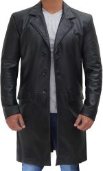 Leather Trench Coat Men - Real Leather Long Overcoat for Mens