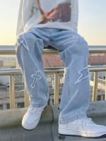 Trousers Cross Denim Pants Streetwear Hip Hop Low Rise Baggy Jeans for Men Korean  Women Cargo Pants Punk Clothe - Image 2