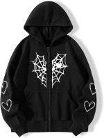 Oversized  Zip Up Hoodie for Women Men Gothic Spider Web Heart Graphic Sweatshirt Punk Harajuku Alt  Streetwear - Image 2