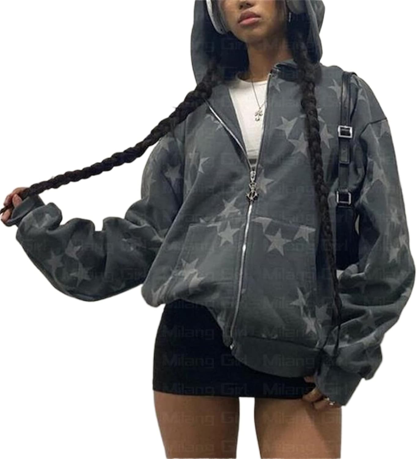 61Rh7UEFYRL._AC_SL1500_.jpg Zip Up Hoodies for Teen Girls Aesthetic Trendy Oversized Sweatshirt Women Star Graphic Print Jackets - Image 1