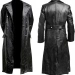 Mens Vintage Classic WW2 Officer Military Uniform Black Leather Trench Coat Jacket Long Trench Coat Motorcycle Jakcet