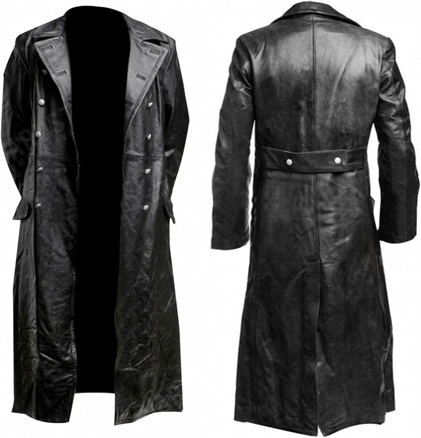 61WmxywJoXL._AC_SL1500_.jpg Mens Vintage Classic WW2 Officer Military Uniform Black Leather Trench Coat Jacket Long Trench Coat Motorcycle Jakcet - Image 1