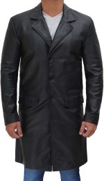 Leather Trench Coat Men - Real Leather Long Overcoat for Mens - Image 2