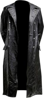 German Classic Officer WW2 Military Uniform Black Leather Trench Coat - Image 2