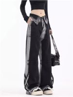 Women Workwear Jeans Vintage Contrast Jeans High Waist Loose  Drop Feel Pants Gothic Wide Leg Pants - Image 2