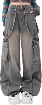 Women Jeans Hip Hop Street Fashion Retro Design Casual Low Waist Loose Straight Leg Jeans Gothic Denim Overalls