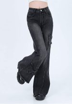 Women  Flare Jeans Butterfly Jeans  Clothes Distressed Vintage Bell Bottom Low Rise Jeans - Image 2