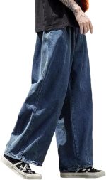 Men's Loose Wide Leg Jeans Straight Baggy Hip hop Streetwear Skateboard Denim Pants - Image 2