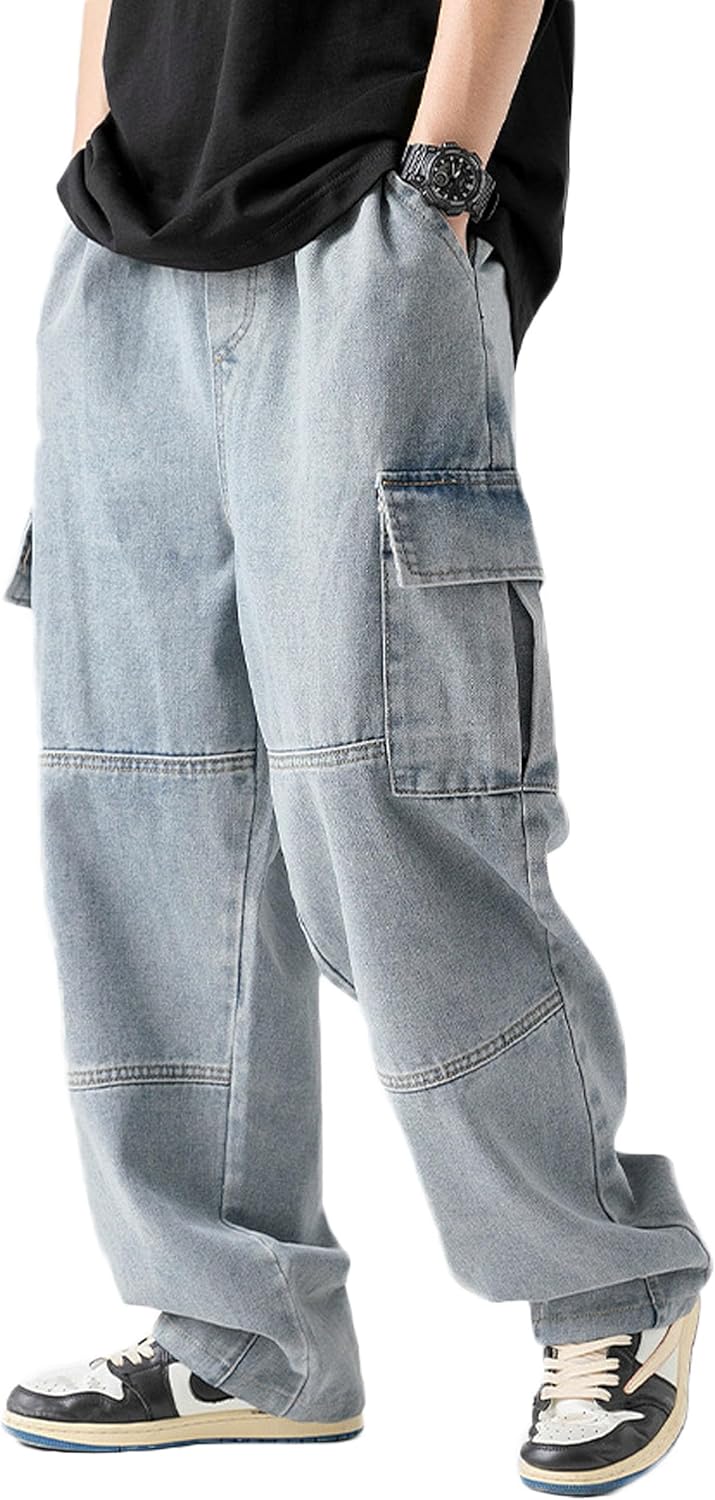 711iBECEr1L._AC_SL1500_.jpg Denim Cargo Pants Baggy Jeans Gothic Punk Wide Leg Streetwear Oversized Relaxed Fit Jeans - Image 1