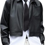 Men's Faux Leather Jacket Long Sleeve Zip Up Collared Crop Biker Motorcycle Lightweight Coat Outerwear