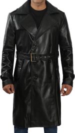 Mens Leather Coats - Real Lambskin Black Trench Coat Style Leather Jackets For Men