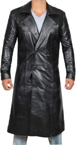 Leather Trench Coat Men - Real Leather Long Overcoat for Mens