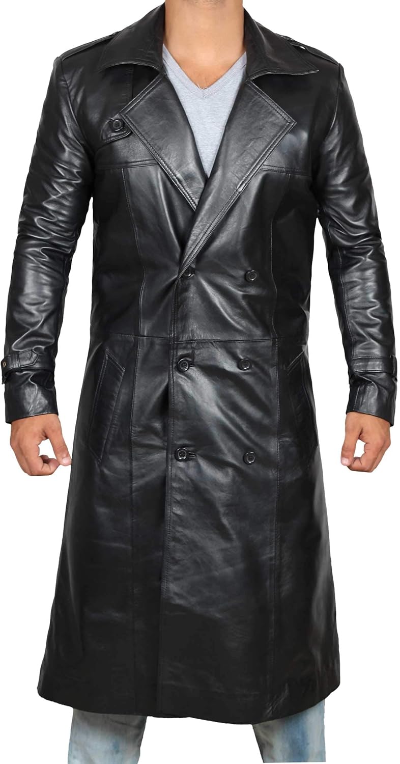 718Lb8WoZiL._AC_SL1500_.jpg Leather Trench Coat Men - Real Leather Long Overcoat for Mens - Image 1