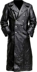 German Classic Officer WW2 Military Uniform Black Leather Trench Coat