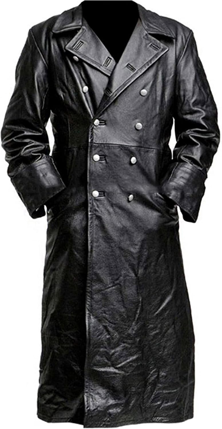 71CGL6PyxsL._AC_SL1500_.jpg German Classic Officer WW2 Military Uniform Black Leather Trench Coat - Image 1