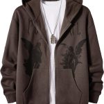Men Graphic Zip Up Hoodies Streetwear Jacket Letter Print Long Sleeve Sweatshirt with Pocket