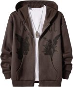 Men Graphic Zip Up Hoodies Streetwear Jacket Letter Print Long Sleeve Sweatshirt with Pocket