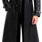 German Classic Officer WW2 Military Uniform Black Leather Trench Coat