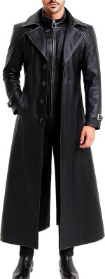 German Classic Officer WW2 Military Uniform Black Leather Trench Coat