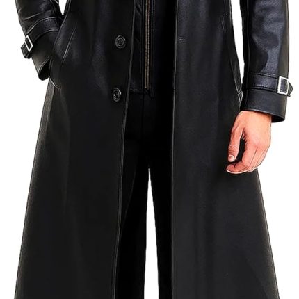 German Classic Officer WW2 Military Uniform Black Leather Trench Coat
