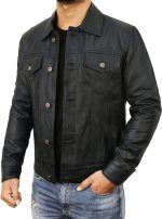 Leather Trucker Jacket Men - Real Lambskin Shirt Style Vintage Fashion Mens Leather Jacket - Image 2