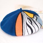 Women Wool Beret Stripe Style Beret Handmade Wool Felt Beret hat (Dark Blue) - Image 2
