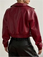 Women  Faux PU Leather Jacket Crop Zip Up Motorcycle Coat Long Sleeve Drop Shoulder Motor Bike Jacket Streetwear - Image 2