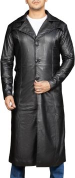 Vintage Classic Leather Trench Coat Men - Full Length Duster Overcoat Lambskin Leather Long Coats for Men - Image 2