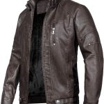 Men's Vintage Stand Collar Leather Jacket Motorcycle PU Jacket and Coat