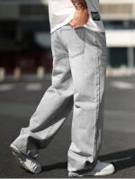 Men's High Waist Loose Jeans Baggy Straight Leg Denim Pants Trousers - Image 2