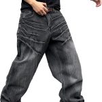 Men's  Hip Hop Baggy Jeans Distressed Wide Leg Denim Pants Casual Loose Fit Trousers Streetwear