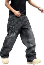 Men's  Hip Hop Baggy Jeans Distressed Wide Leg Denim Pants Casual Loose Fit Trousers Streetwear