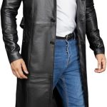 Vintage Classic Leather Trench Coat Men - Full Length Duster Overcoat Lambskin Leather Long Coats for Men
