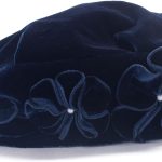 Womens Vintage Style Velvet Beret Floral Hat Chic Cap (Navy Blue)