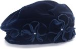 Womens Vintage Style Velvet Beret Floral Hat Chic Cap (Navy Blue)