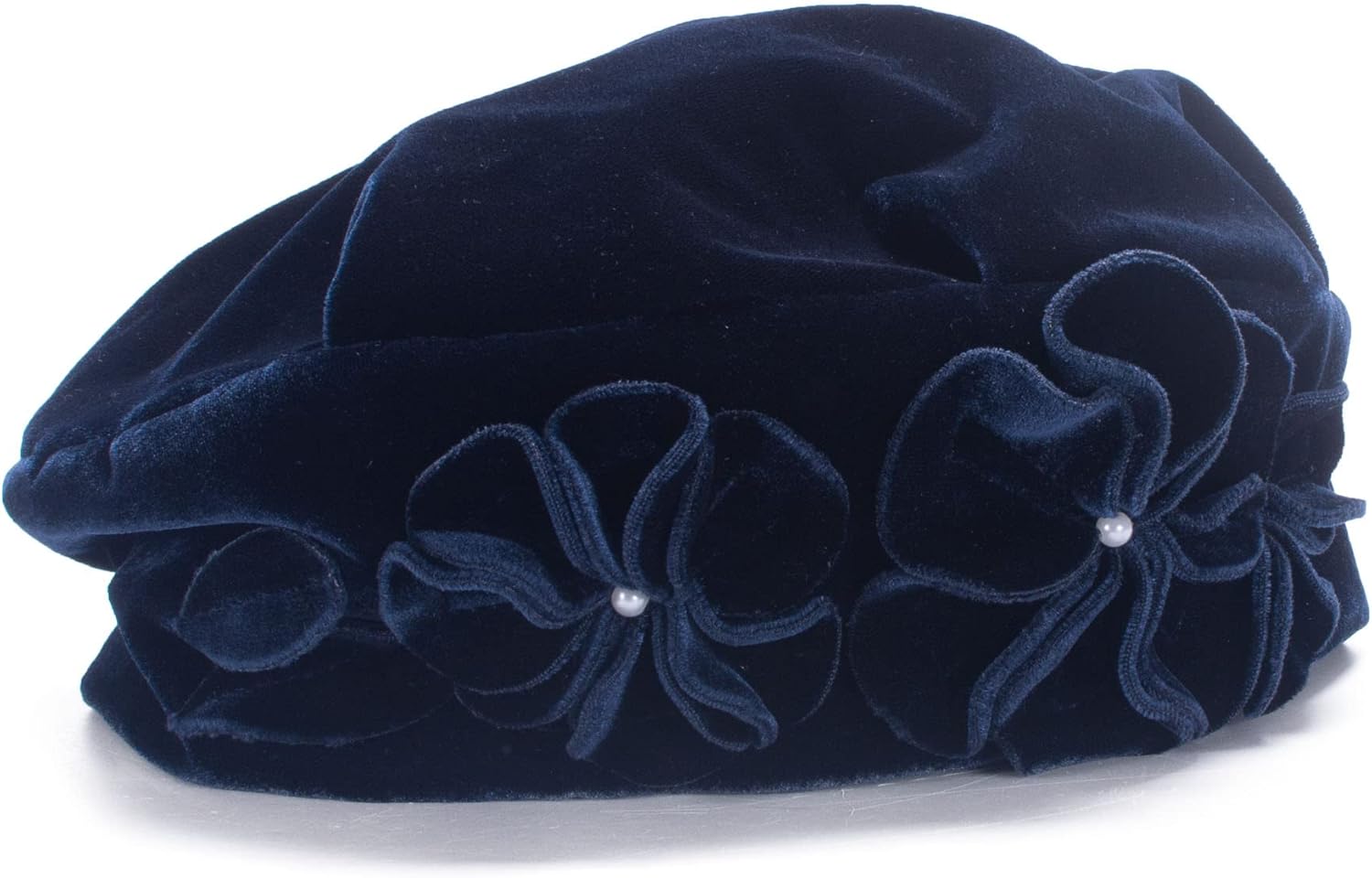 71iuAyzZr4L._AC_SL1500_.jpg Womens Vintage Style Velvet Beret Floral Hat Chic Cap (Navy Blue) - Image 1