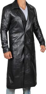 Leather Trench Coat Men - Real Leather Long Overcoat for Mens - Image 2