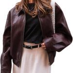 Leather Jacket Women Faux Leather Motorcycle Jacket Zip Up Bomber Jacket Coat Outerwear