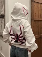 Women Men Zip Up  Oversized Hoodie Spider Graphic Full Zipper Sweatshirt Teen Girls  Streetwear Jacket - Image 2