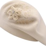 Women  Beret hat Reversible Solid Color Floral Warm Knitted Beret Cap