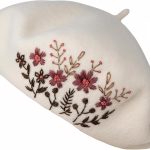 Wool Beret with Hand Stitch Flower Embroidery Design, Unique Premium Winter Headwear