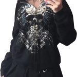Women Men  Zip Up Hoodie Oversized Skeleton Graphic Hoodies Jacket Aesthetic Vintage Gothic  Sweatshirt